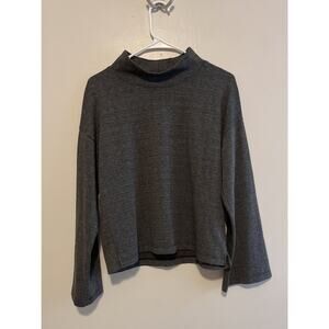 Madewell Size M Wide-Sleeve Mockneck Top in Glen Plaid Gray